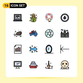 Set of 16 Vector Flat Color Filled Lines on Grid for diet down help user interface button Editable Creative Vector Design Elements