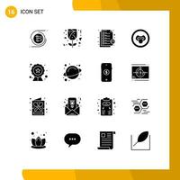 Pack of 16 Modern Solid Glyphs Signs and Symbols for Web Print Media such as badge quality help science lab Editable Vector Design Elements