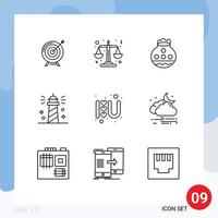 Pack of 9 Modern Outlines Signs and Symbols for Web Print Media such as ocean beach law festival water Editable Vector Design Elements