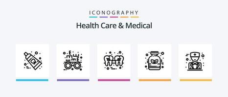 Health Care And Medical Line 5 Icon Pack Including filling. virus. herbal. testing. hepatitis. Creative Icons Design vector