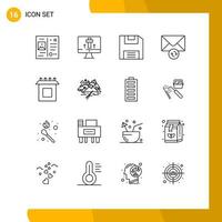 Pack of 16 Modern Outlines Signs and Symbols for Web Print Media such as mountain install diskette box message Editable Vector Design Elements