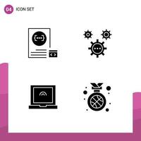 Pack of 4 creative Solid Glyphs of app programing development design touch Editable Vector Design Elements