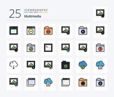 Multimedia 25 Line Filled icon pack including image. find. detail. folder. sync vector