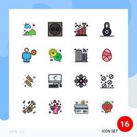 Pack of 16 creative Flat Color Filled Lines of delete avatar achievement protection lock Editable Creative Vector Design Elements