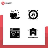 Modern Set of 4 Solid Glyphs Pictograph of apple tool home web home Editable Vector Design Elements