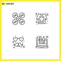 Set of 4 Modern UI Icons Symbols Signs for drone love technology shirt creativity Editable Vector Design Elements