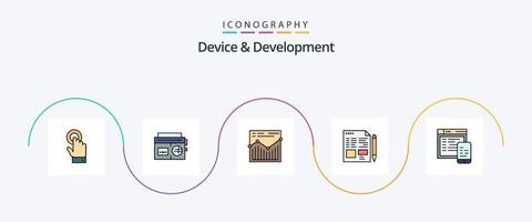 Device And Development Line Filled Flat 5 Icon Pack Including design. education. analysis. pencil. file vector