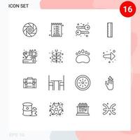 16 User Interface Outline Pack of modern Signs and Symbols of sewing machine graphy handcraft ruler Editable Vector Design Elements