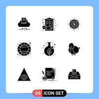 Modern Set of 9 Solid Glyphs Pictograph of creative ways watch spend finance Editable Vector Design Elements