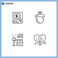 Set of 4 Modern UI Icons Symbols Signs for search living business nuts lump Editable Vector Design Elements