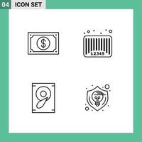 Line Pack of 4 Universal Symbols of currency code watch bar sound Editable Vector Design Elements