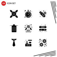 9 Thematic Vector Solid Glyphs and Editable Symbols of star black friday usb trash delete Editable Vector Design Elements