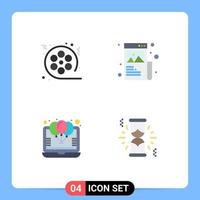 conjunto de 4 iconos planos vectoriales en cuadrícula para elementos de diseño vectorial editables de descuento creativo de video de imagen de película vector