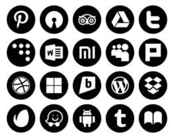 paquete de 20 íconos de redes sociales que incluye dropbox wordpress word brightkite dribble vector