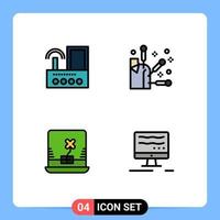 Group of 4 Filledline Flat Colors Signs and Symbols for router computer wifi spa computer Editable Vector Design Elements