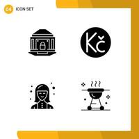 Editable Vector Line Pack of 4 Simple Solid Glyphs of bank expert lock coin technician Editable Vector Design Elements