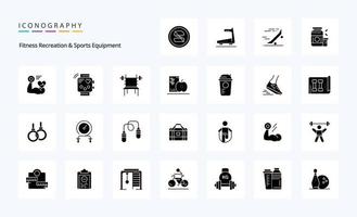 paquete de iconos de glifo sólido de 25 equipos de recreación y deportes de fitness vector