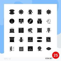 grupo de 25 signos y símbolos de glifos sólidos para la configuración de la libertad elementos de diseño de vectores editables de la carne de la interfaz del hogar