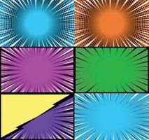 Comic book colorful frames background with halftone rays radial and dotted effects pop art style vector