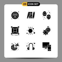 Universal Icon Symbols Group of 9 Modern Solid Glyphs of hub connection military center sweets Editable Vector Design Elements