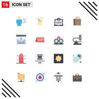 Pack of 16 creative Flat Colors of contact shop head shopping bag Editable Pack of Creative Vector Design Elements