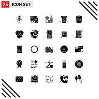 Mobile Interface Solid Glyph Set of 25 Pictograms of wedding cake cake investment list book Editable Vector Design Elements