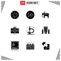 9 Universal Solid Glyph Signs Symbols of lab retro arrows right photography antique camera Editable Vector Design Elements