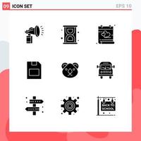 Pack of 9 Modern Solid Glyphs Signs and Symbols for Web Print Media such as australia data calendar storage card Editable Vector Design Elements