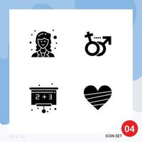 Modern Set of 4 Solid Glyphs and symbols such as academic education scientist female heart Editable Vector Design Elements