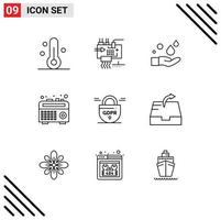 User Interface Pack of 9 Basic Outlines of gdpr recorder parts radio wash Editable Vector Design Elements