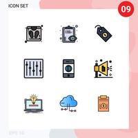 Pictogram Set of 9 Simple Filledline Flat Colors of internet connection label music devices Editable Vector Design Elements