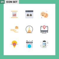 Modern Set of 9 Flat Colors Pictograph of concentration share bag hand party Editable Vector Design Elements