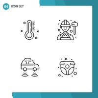 Set of 4 Vector Filledline Flat Colors on Grid for hot electric rain worker smart Editable Vector Design Elements