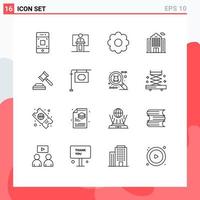 Modern Set of 16 Outlines Pictograph of auction building presentation apartment pot Editable Vector Design Elements