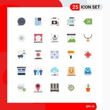 Modern Set of 25 Flat Colors Pictograph of delete backspace diet mobile email Editable Vector Design Elements
