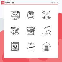 9 Thematic Vector Outlines and Editable Symbols of eco satellite temperature network communication Editable Vector Design Elements