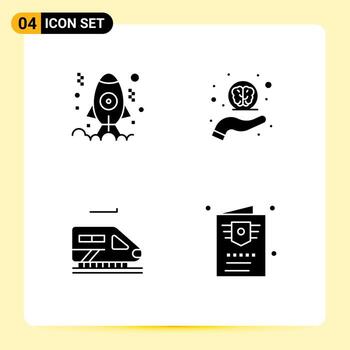User Interface Pack of 4 Basic Solid Glyphs of app transport launch neuro care flight Editable Vector Design Elements