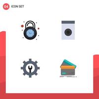 4 User Interface Flat Icon Pack of modern Signs and Symbols of alarm setting secure household creditcard Editable Vector Design Elements