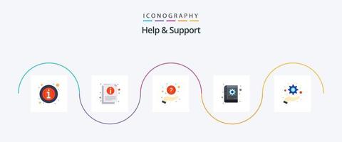 Help And Support Flat 5 Icon Pack Including optimization. notes. faq. gear. book vector