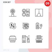 9 Universal Outlines Set for Web and Mobile Applications order euro coordinates dollar currency Editable Vector Design Elements