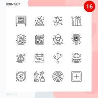 Mobile Interface Outline Set of 16 Pictograms of clipboard cart sign location farming Editable Vector Design Elements