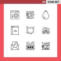 Pictogram Set of 9 Simple Outlines of reading library planning education weapons Editable Vector Design Elements