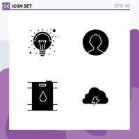 4 Universal Solid Glyph Signs Symbols of bulb oil lamp profile cloud Editable Vector Design Elements