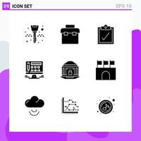 Set of 9 Commercial Solid Glyphs pack for security internet complete banking design Editable Vector Design Elements