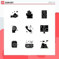 9 Thematic Vector Solid Glyphs and Editable Symbols of communication focusing mobile focus business Editable Vector Design Elements