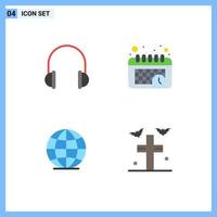 4 Flat Icon concept for Websites Mobile and Apps audio globe music schedule bats Editable Vector Design Elements