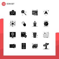 16 Thematic Vector Solid Glyphs and Editable Symbols of gestures winter responsive snow direction Editable Vector Design Elements