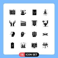 Modern Set of 16 Solid Glyphs and symbols such as technology rocket square launch notepad Editable Vector Design Elements