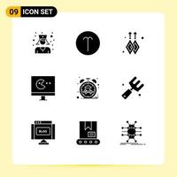 Set of 9 Modern UI Icons Symbols Signs for farm time dangling earrings pulse beat Editable Vector Design Elements