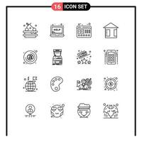 Pack of 16 Modern Outlines Signs and Symbols for Web Print Media such as email at video address board Editable Vector Design Elements